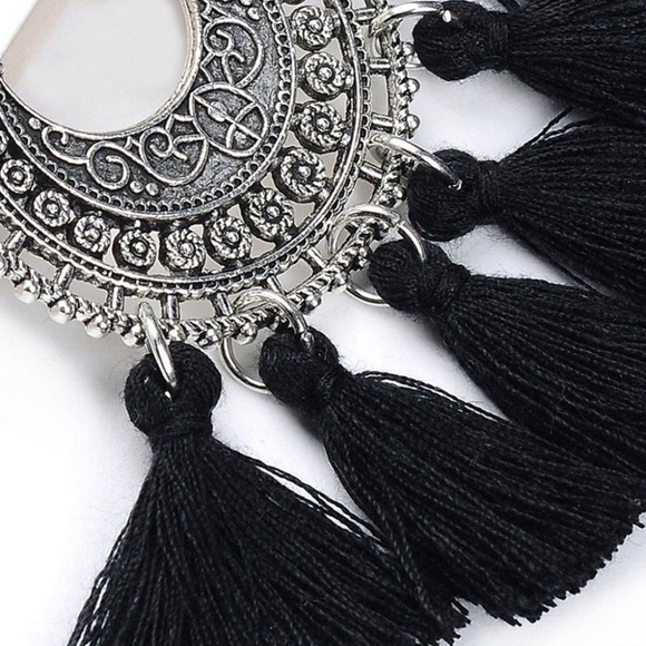 SALE 2/$25 ~ Etched Silver Fringe Earrings WHITE - Picture 4 of 4